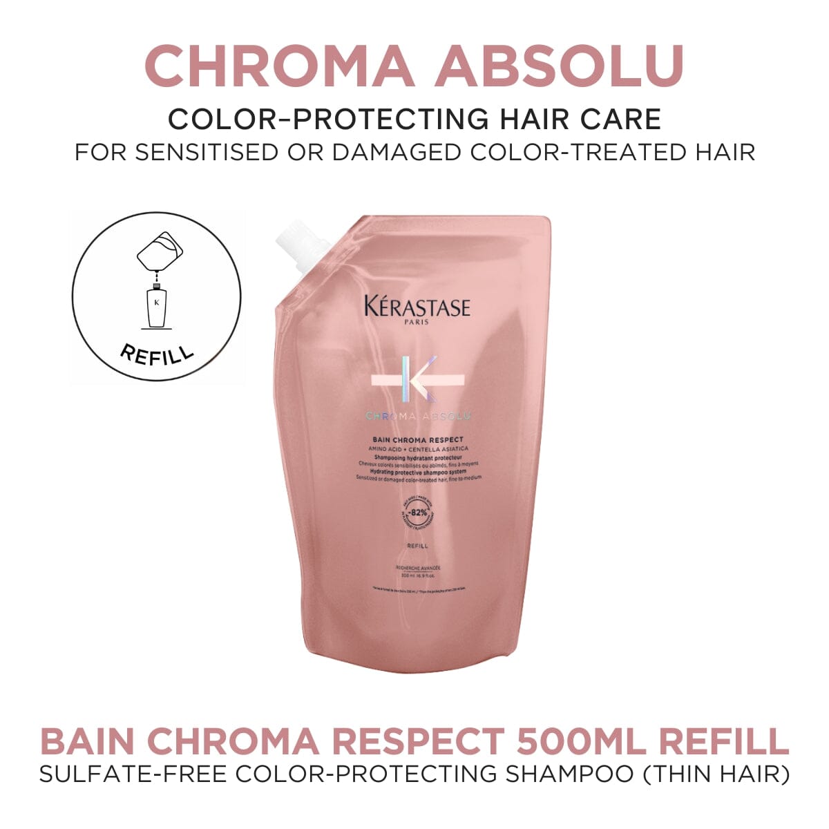 Kérastase Chroma Absolu Sulfate-Free Hydrating Protective Shampoo Refill Pouch (Thin Hair) 500ml